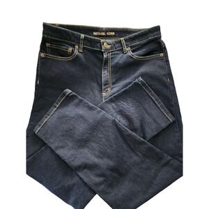 Michael Kors Womens‎ Dark Wash Straight Leg Denim Jeans Gold Logo Size 10